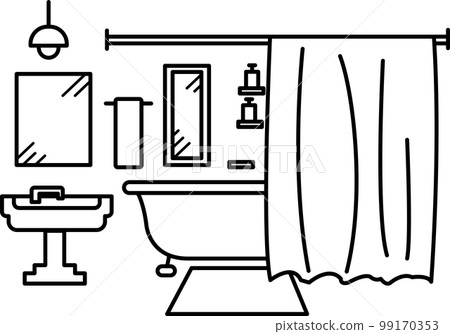 Illustration inspired by a bathroom line drawing only 99170353