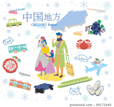 在日本中國地區享受冬季美食觀光的一家三口,一組圖標(平面) 在日本中國地區享受冬季美食觀光的一家三口,一組圖標(平面) 99171640