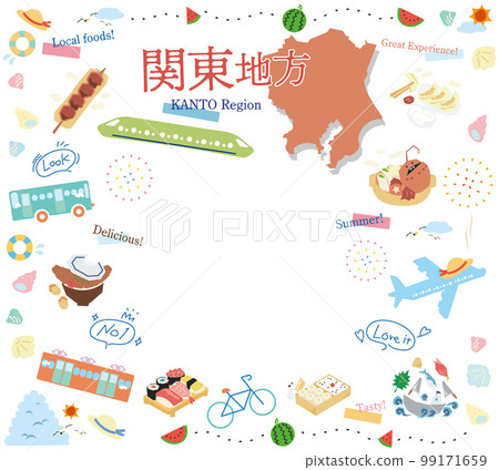 日本關東地區的夏季美食旅遊圖標集(平面) 日本關東地區的夏季美食旅遊圖標集(平面) 99171659