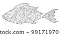 Line art for coloring book with fish silhouette 99171970