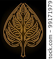 Line art with neon orange shiny leaf shape 99171979