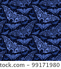 Colorful blue tribal tile pattern with flying bats 99171980