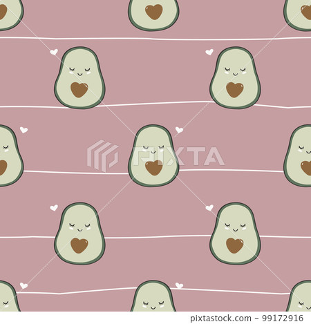 Seamless pattern with cute avocados and hearts.... - Stock Illustration ...