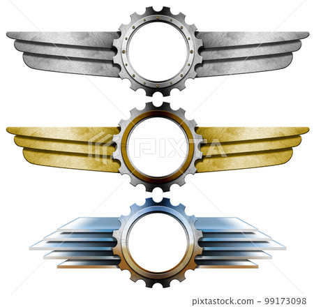 Metal Winged Logos with Gears Isolated on White Background 99173098