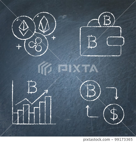 Chalkboard cryptocurrency icon set in line style Chalkboard cryptocurrency icon set in line style 99173365