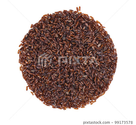 Psyllium seeds isolated on white background. Plantain. Plantago psyllium. Top view. 99173578