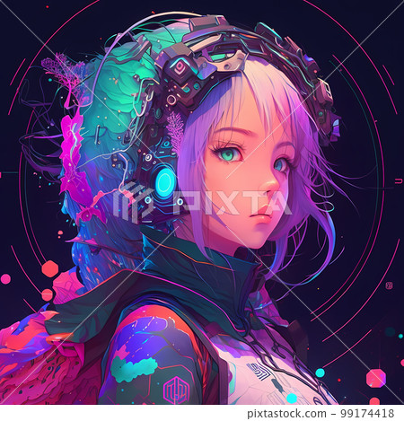 Here is the updated wallpaper of an anime girl in a cyberpunk