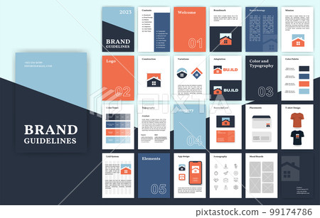 Brand Guidelines template. Corporate identity presentation in A4 size. Logo Guideline template. Logo Guide Book. Logotype presentation 99174786