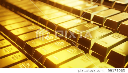 Row of gold bars as layer as layer arrangement. 99175065