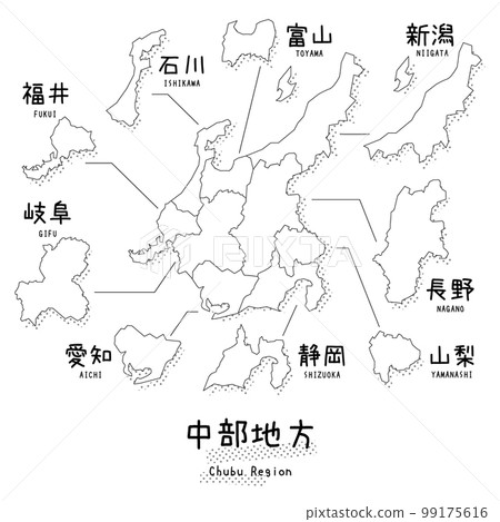 Map of the Chubu region of Japan (line drawing) 99175616