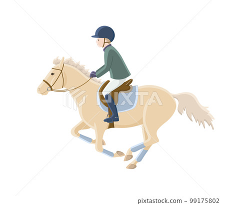 Young athlete cantering on a ride pony 99175802