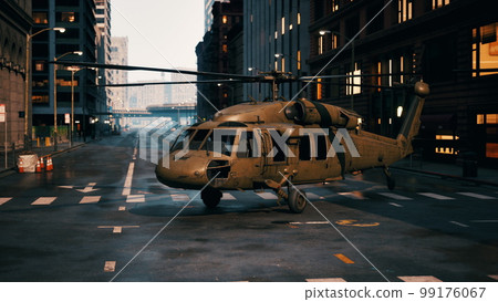 black war chopper in the city 99176067