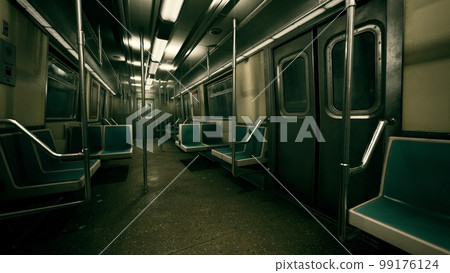 empty metal subway train in urban Chicago empty metal subway train in urban Chicago 99176124