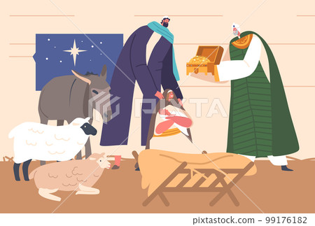 Magician Followed A Star To Place Of Jesus Birth In Bethlehem As Sign Of Reverence And Respect. He Presented Gold 99176182