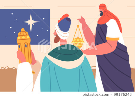 Magi Presenting Frankincense And Myrrh For Jesus Birth In Bethlehem As Sign Of Reverence And Respect For Divine Ruler 99176243