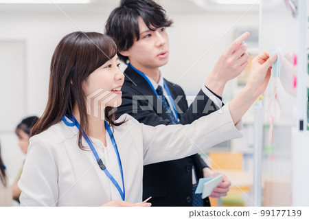 Business person organizing ideas on a whiteboard 99177139