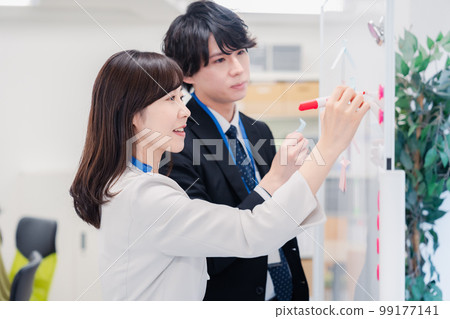 Business person organizing ideas on a whiteboard 99177141
