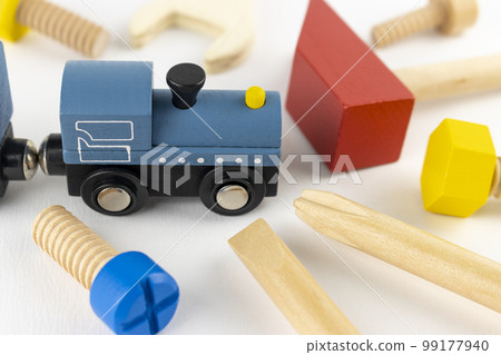 Toy trains and tools. image of maintenance Toy trains and tools. image of maintenance 99177940