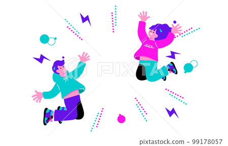 Illustration of men and women happy in pop colors 99178057