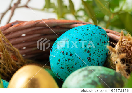 Blue painted eggs close up for Easter Blue painted eggs close up for Easter 99178316