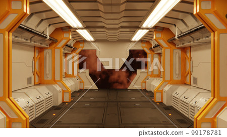 Futuristic architecture Sci-Fi spaceship hallway interior 99178781