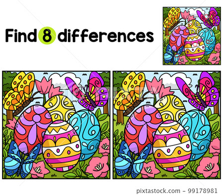 Butterflies Over Easter Eggs Find The Differences 99178981