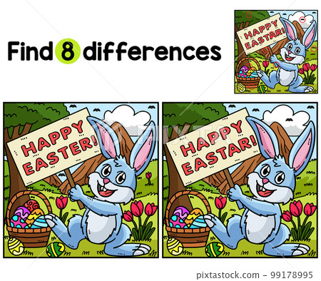 Bunny Holding Happy Easter Find The Differences 99178995