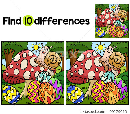 Snail on Mushroom Easter Eggs Find The Differences 99179013
