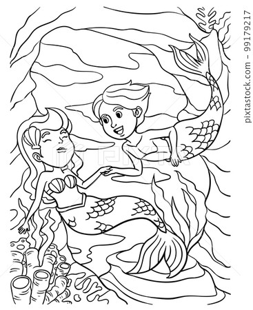 Mermaid and Merman Coloring Page for Kids 99179217