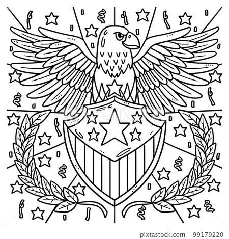 4th Of July American Flag and Eagle Badge Coloring 99179220