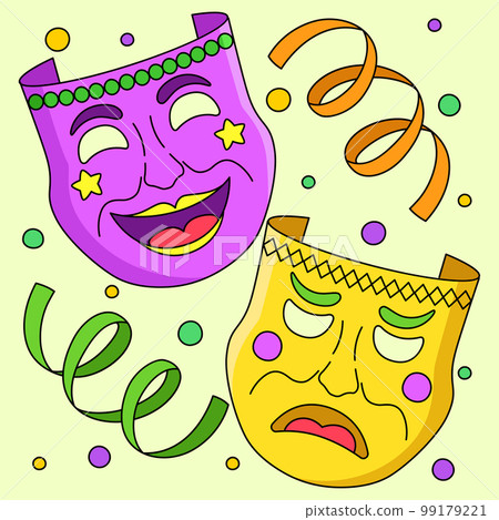 Mardi Gras Tragedy and Comedy Masks Colored  99179221