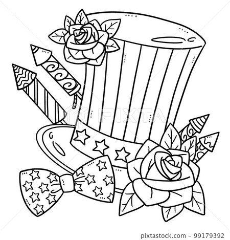 American Top Hat Isolated Coloring Page for Kids 99179392