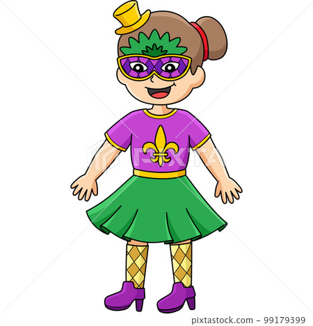 Mardi Gras Girl with Mask Cartoon Colored Clipart 99179399