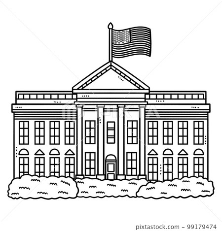 The White House with Garden Bush Isolated Coloring The White House with Garden Bush Isolated Coloring 99179474