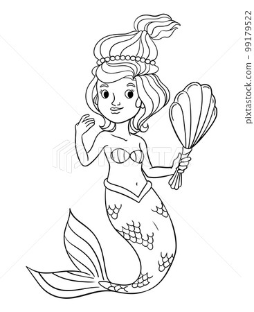 Mermaid Holding Shell Mirror Isolated Coloring Mermaid Holding Shell Mirror Isolated Coloring 99179522
