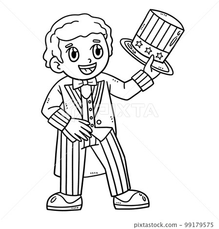 Boy Wearing Uncle Sam Outfit Isolated Coloring  99179575