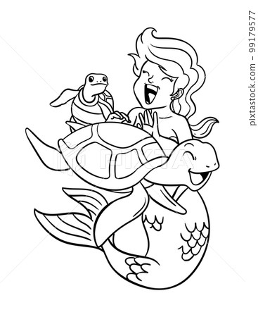 Mermaid Playing with Turtle Isolated Coloring Page Mermaid Playing with Turtle Isolated Coloring Page 99179577