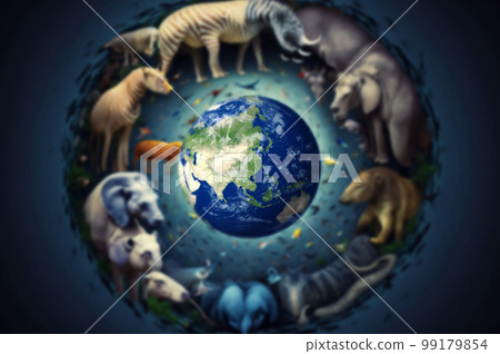 Earth and various animals Biodiversity 99179854