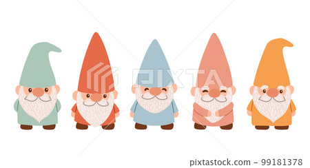 Set of cute garden gnomes. Isolated on a white background. Flat cartoon vector illustration EPS10. 99181378