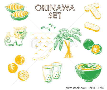 Okinawa set illustration tourism line drawing Okinawa set illustration tourism line drawing 99181782