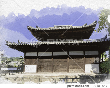Watercolor-style Horyuji Main Hall, Ikaruga-cho, Ikoma-gun, Nara Prefecture Watercolor-style Horyuji Main Hall, Ikaruga-cho, Ikoma-gun, Nara Prefecture 99181837