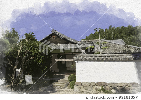 Watercolor-style Kuri of Horyuji Temple, Ikaruga-cho, Ikoma-gun, Nara Prefecture 99181857