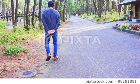 Rear view of a man walking in the park 99181881