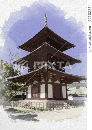 水彩畫法輪寺三層塔,奈良縣生駒郡斑鳩町 水彩畫法輪寺三層塔,奈良縣生駒郡斑鳩町 99182274