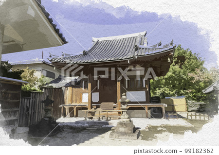 Myokendo, Horinji Temple in a watercolor style, Ikaruga-cho, Ikoma-gun, Nara Prefecture 99182362