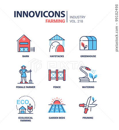 Industry and farming - line design style icons set Industry and farming - line design style icons set 99182498