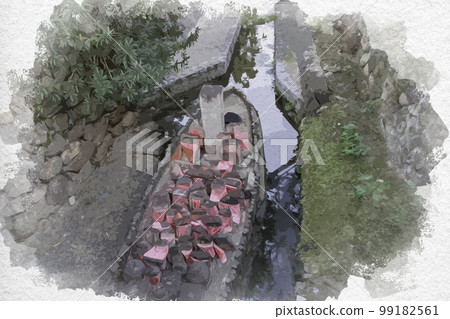 奈良縣奈良市水彩風格市川地藏尊 99182561