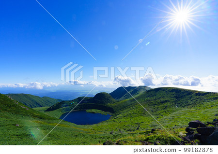 Climbing Mt. Chokai, Lake Chokai at Mihama, the 7th station, Akita Fuji, a place of mountain worship 99182878