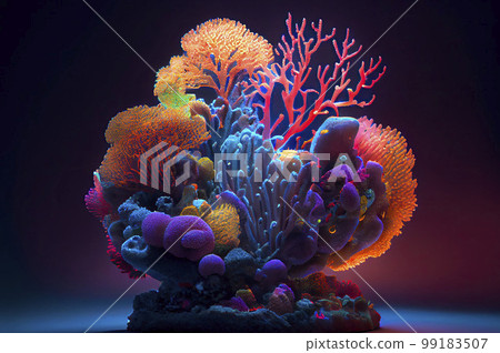 Fantasy corals, neon colors. Generative ai. 99183507