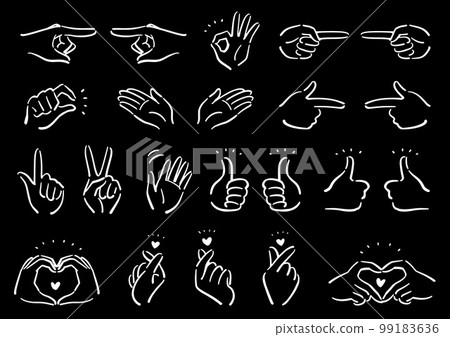 Hand sign finger heart icon set (white line version) 99183636